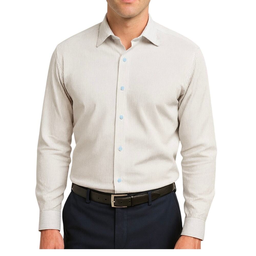 David Donahue Micro Dobby Dress Shirt Mens 15.5 White Formal Office Professional